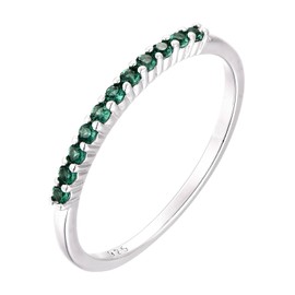 Old English Jewellers 925 Sterling Silver Emerald Cz Eternity Band Ring size J K L M N O P Q R S - May BIRTHSTONE - Rhodium Overlay (N)