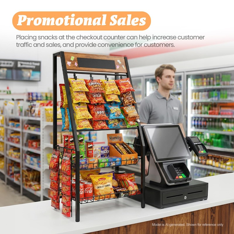 4 Tiers Snack Rack Display Stand - Chip Candy Organizer