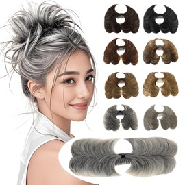 LeadWave Messy Buns Comb Clip In Natural Black/Grey Hair Piece for Women Hairpieces Updo Scrunchies Faux Fake Bun Chignon Short Ponytail Wigyy Synthetic Extensions Wiglets