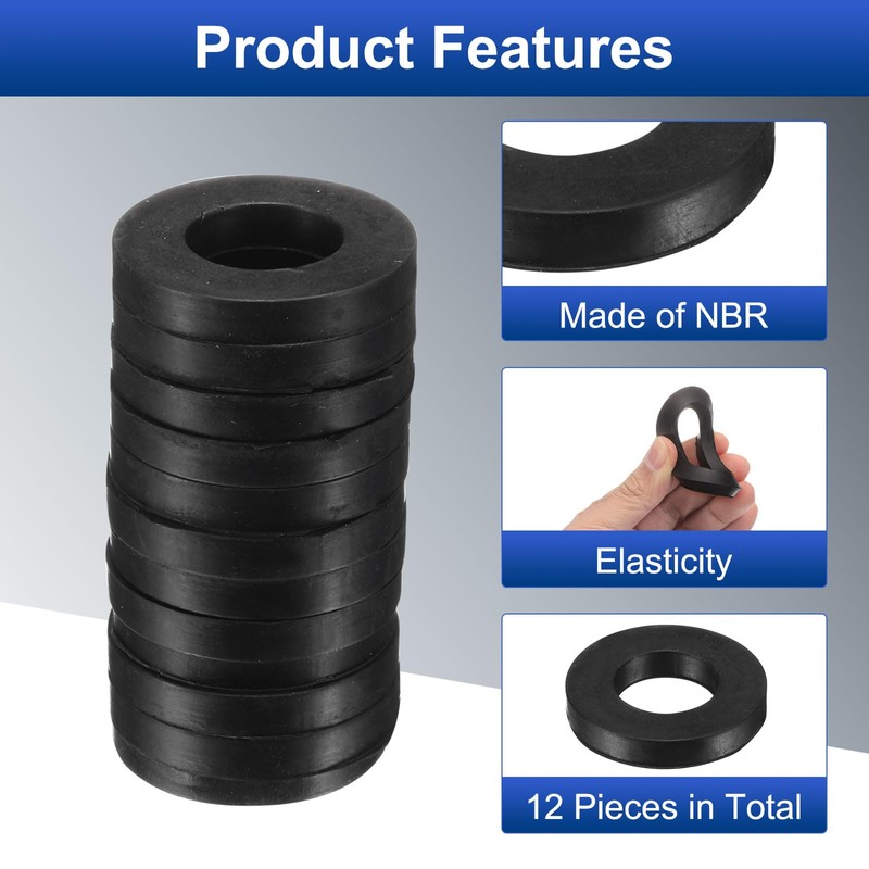 sourcing map 8 Pcs Solid Nitrile Rubber Flat Washer DN65
