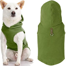 Gooby Fleece Vest Hoodie Dog Sweater - Green, Large - Warm Pullover Dog Hoodie with O-Ring Leash - Winter Hooded Small Dog Sweater - Dog Clothes for Small Dogs Boy or Girl, and Medium Dogs