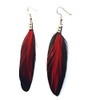 Black Feather Earrings with Red Feather - Handmade