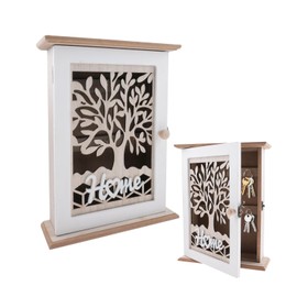 wocpvm Key Cabinet Wooden Key Cabinet Vintage Key Cabinet Wood with 6 Key Hooks Wooden Key Box Hollow Retro Design for Keys, Jewellery, Small Items