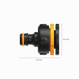 Fiskars 1027051 Tap Connector Multi, Internal Thread for Various Tap Sizes, for Three Thread Sizes Diameter 21 mm (1/2 Inch), Diameter 26.5 mm (3/4 Inch) and Diameter 33.3 mm (1 Inch), 17 g, Black/Orange