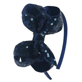 Amybasic Sparkly Sequin Hair Bow Headbands - Boutique Ribbon Bows for Girls, Kids, and Women (Navy Blue)