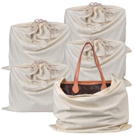 HAMBOLY 100% Cotton Bags 5 Pack Dust Cover Storage Pouch with Drawstring Closure for Packaging Handbags Purses Pocketbooks Shoes Boots, Beige (21 x 19 in)