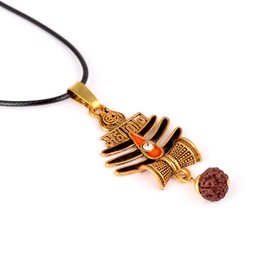 Rudra Empire Lord Shiva Mahakaal Pendant Spiritual Bholenath Locket with Damru and Rudraksha for Men Women, Free Size, Brass, No Gemstone