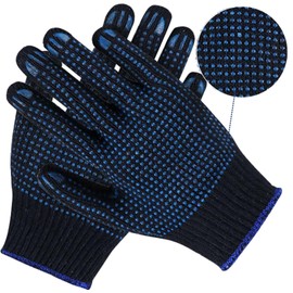 A406 12 Pairs Blue Cotton Protective Work Gloves Non Slip Polka Dotted Nylon PVC Dotted Grip Gloves for Factory Garden Working Warehouse Use (Large-9)