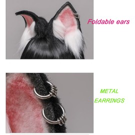Lupidyyxun Cat Wolf Fox Ears and Tail Set Therian Gear Tail for Girls Furry Fox Tail Keychain Therian Stuff Costume (Black)
