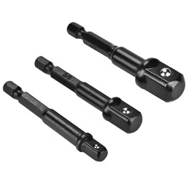 Adaptador de enchufe de 3 piezas, vástago hexagonal de 1/4 "a destornillador de broca de cabeza cuadrada de 1/4" 3/8 "1/2" para taladros inalámbricos Extensión de trinquete[Negro]