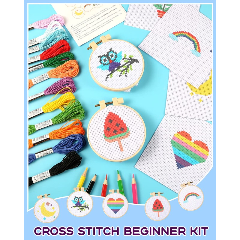 Pllieay Cross Stitch Beginner Kit for Kids 7-13, Includes 6