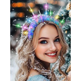 Barode Light Up Christmas Headband LED Sparkly Glowing Xmas Hair Hoop Spike Crystal Headpiece Birthday Accessories for Women (A, One size)