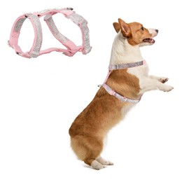 Dog Reflective Rhinestone Harness, No pull Adjustable With D-ring Pet Harness for Small Meduim Dog_S(Pink)