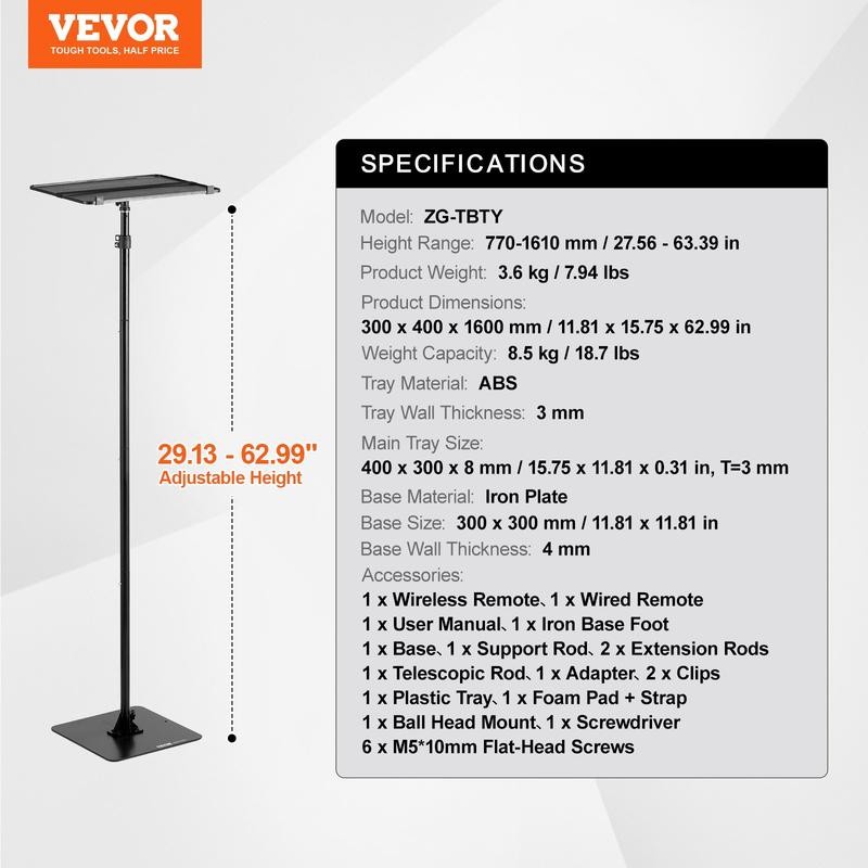 VEVOR Projector Stand Projector Floor Stand Adjustable Height from 30.3