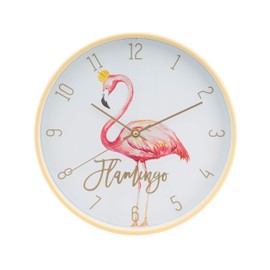 LUUK LIFESTYLE Modern and minimalist quartz wall clock with rose flamingo and second hand, minimalist design, kitchen clock, vintage living room clock, with second hand, summer feeling, Yellow