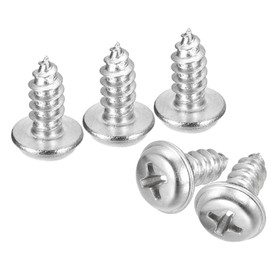 sourcing map ST5x12mm Phillips Pan Head Self-tapping Screw with Washer, 100pcs - 304 Stainless Steel Wood Screw Full Thread (Silver)