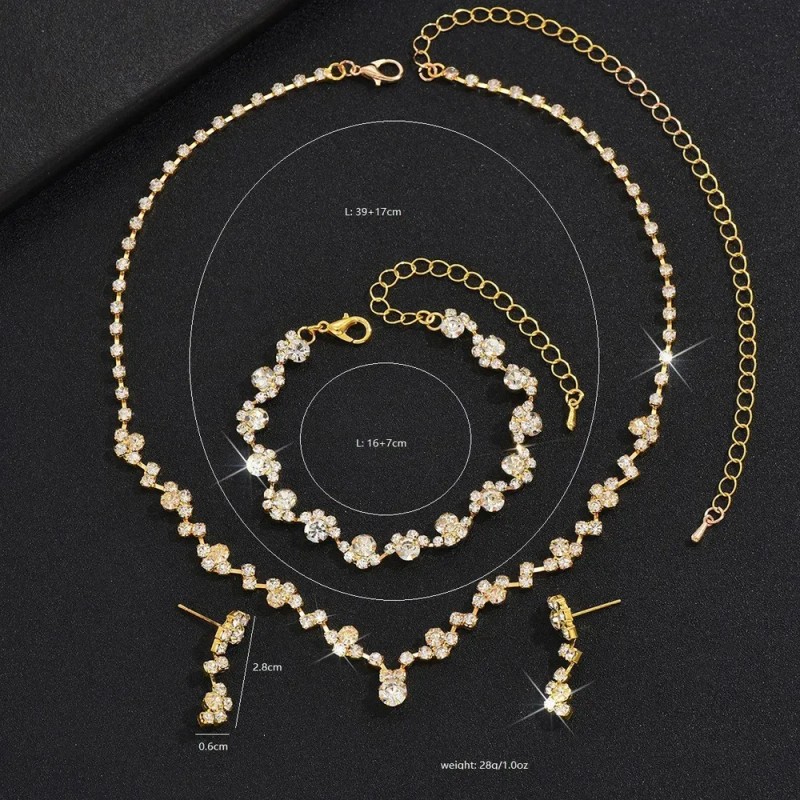 Joyería Juego De Collar Pulsera Pendientes Para Novia Mujer Dorado