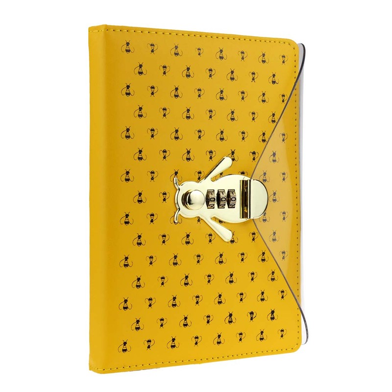Mazeran Bee Shaped Combination Lock Journal, PU Leather Hard Cover