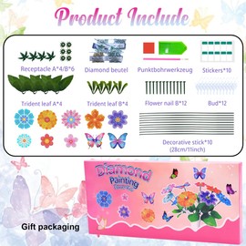 Nikolle 5D Flower Butterfly Diamond Art Kits for Adults, DIY Vase Filler Ornament Table Decoration, 10 Pcs Diamond Painting Kits for Garden Decor