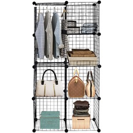 Squareful 14” x 14” Wire Cube Storage, Metal Grid Organizer, Freestanding Modular Cubes, DIY Stackable Bookcase, Ideal for Living Room, Bedroom, Office, Garage (8 Cubes)