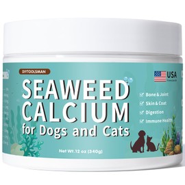Seaweed Calcium for Dogs, Calcium for Dogs, Cats, Supports Joint, Teeth and Bone Health, High Digestibility Dog Calcium, Pure Clean Icelandic Calcium Powder for Dogs, Tested for Purity, 12 Oz