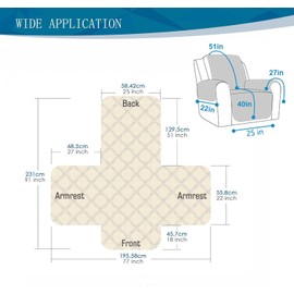 TAOCOCO Reversible Armchair Protector, Relax Chair Cushion with Armrests and Pockets, Waterproof Sofa Cover with Elastic Band, Suitable for 22 Inch Wide TV Chair, Recliner Chair, Armchair (1 Seater