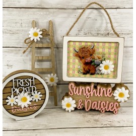 AGD Spring Decor - Daisy Sunshine Highland Cow Ladder Tier Tray 4pc