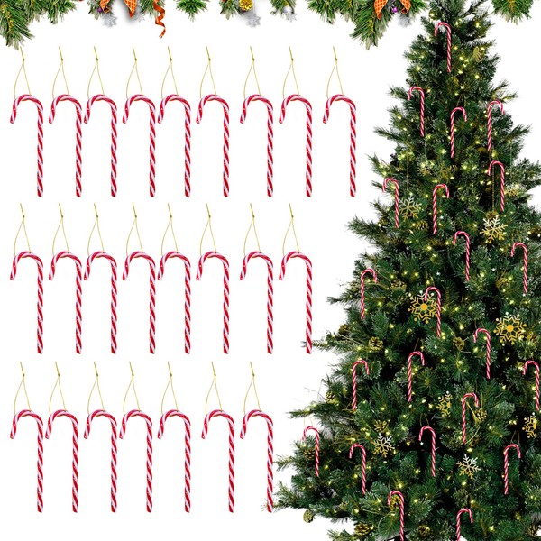 NINGESHOP Pack of 24 Candy Canes Christmas Tree Decorations Christmas Tree Decoration Christmas Tree Pendant with Cord Red and White Christmas Tree Decoration Candy Canes for Christmas Party