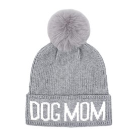 Hatphile Dog Mom Pom Pom Beanie – Soft Viscose Blend Knit Winter Hat for Women, Warm Jacquard Dog MOM Cuff, Cozy Faux-Fur Pom, Stretchy Cold Weather Beanie Gift for Pet Lovers