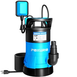 POXURIO Submersible Sump Pump, 1HP 5300GPH High Flow Dirty Clean Water Transfer Pump with Automatic Float Switch, 26FT Long Cord for Pond, Swimming Pool, Flooded Cellar, Aquarium and Irrigation