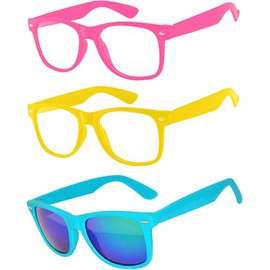 3 Pairs Kids Glasses Clear Lens Pink Light Yellow Matte Mirror Lens Turquoise