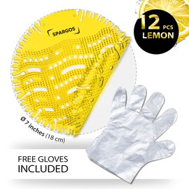 (Pack of 12) Spargos Scented Urinal Stone Splash Guard Odour Guard for Toilets in Bathroom Office, Stadiums, Schools with Free Gloves - Pack of 12 Yellow Lemon