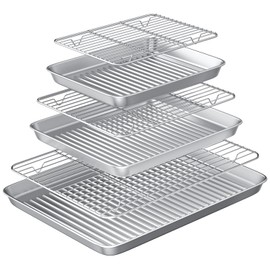 Baking Sheet with Wire Rack Set: 3 Baking Pans + 3 Cooling Racks for Cooking and Baking - Stainless Steel Nonstick Bacon Pans for Oven, Warp Resistant & Heavy Duty & Rust Free