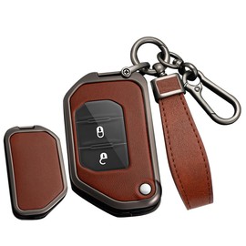 TECART Jeep Key Case, Key Holder, Key Cover, Smart Key Case, Key Bag, Key Ring, Remote Control Key, Fits Jeep Wrangler JL, JLU, Rubicon, Jeep Gladiator, JT, Sahara JLU, etc, Braun