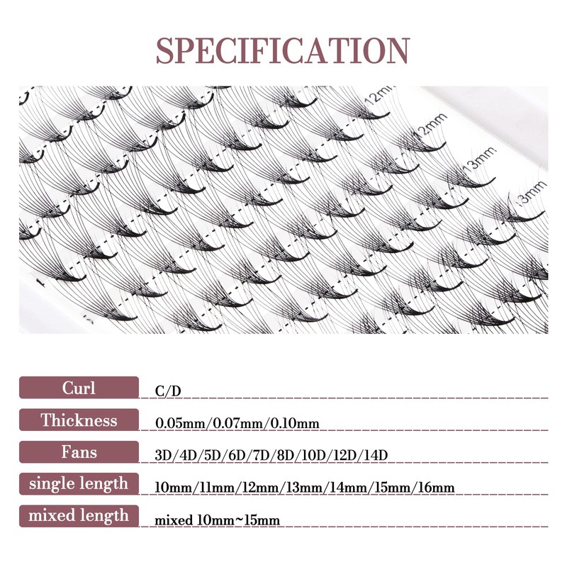 Higu clace Eyelash Extensions 10D 0.07 C Curl Mix 10-15mm