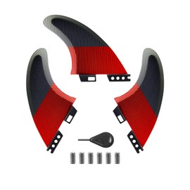 FGM Dual Tab II Medium Fiberglass Surfboard Fins - Thruster/Tri Set (3 Fins) with Key & Screws for Longboard & Shortboard Red - Includes Installation Tools and Storage Bag