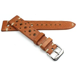 RIOS1931 Rallye Vintage Cowhide Leather Watch Strap Handmade in Germany Robust 18 mm Light Brown, Light brown silver clasp, Strap.