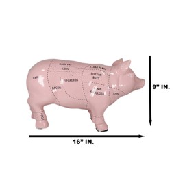 Ebros Gift Large Ceramic Animal Farm Country Farmhouse Pink Pig Swine Pork Butcher Shop Cuts and Parts Chart Sculpture Model Pigs Figurine