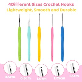 5 Ergonomic Crochet Hooks, Metal Crochet Hooks Set with 0.5mm, 0.75mm, 1mm, 1.25mm, 1.5mm Needles, Comfortable Grip for Lace, Amigurumi, and Arthritis-Friendly Crocheting