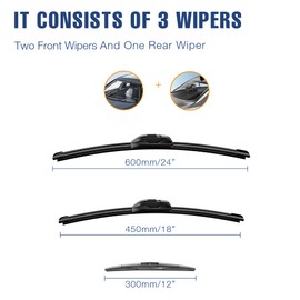 3 Wipers 24"/18"/12" Windshield Wiper Blades Replacement for Nissan Pathfinder 2012-2005 Xterra 12-05 Automative Windshield Wiper Blades 24"+18" Windshield Wipers with 12" Rear Wiper Blade Set