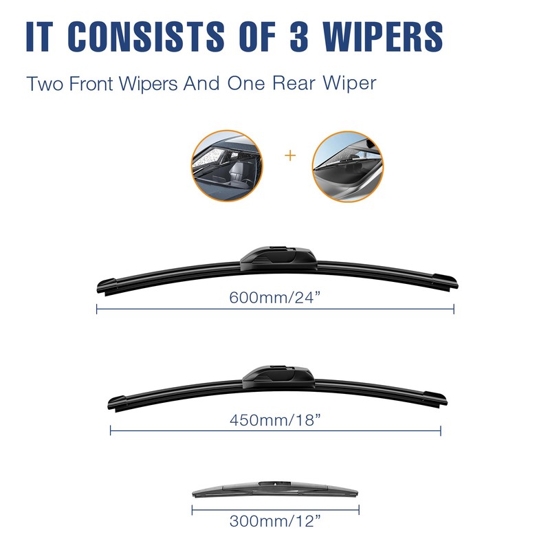 3 Wipers 24"/18"/12" Windshield Wiper Blades Replacement for Nissan Pathfinder