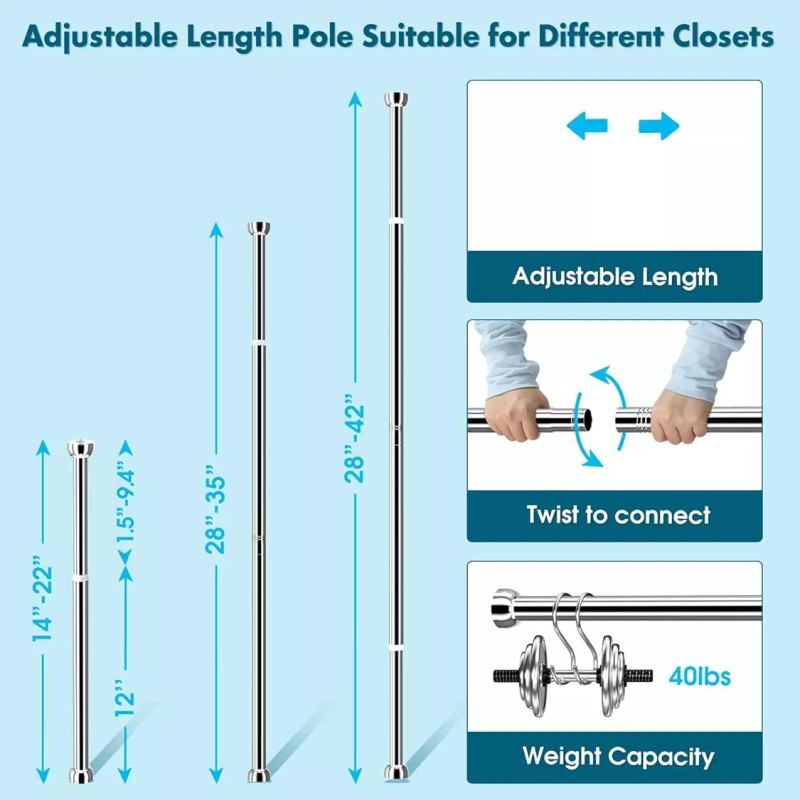 Nicecho 28" ~ 35" long Adjust Closet Rod Metal heavy
