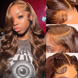 Chocolate Brown Lace Front Wigs Human Hair Body Wave #4 13x4 HD Transparent Brown Lace Frontal Wig Human Hair Wear and Go Glueless Wig Pre Plucked with Baby Hair Colored Frontal Wigs For Black Women