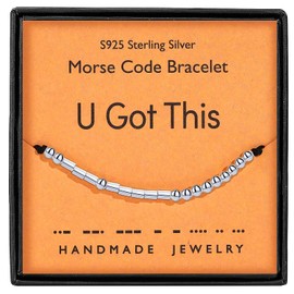 Gleamart Morse Code Bracelets Sterling Silver Beads Silk Cord Bangles for U Got This
