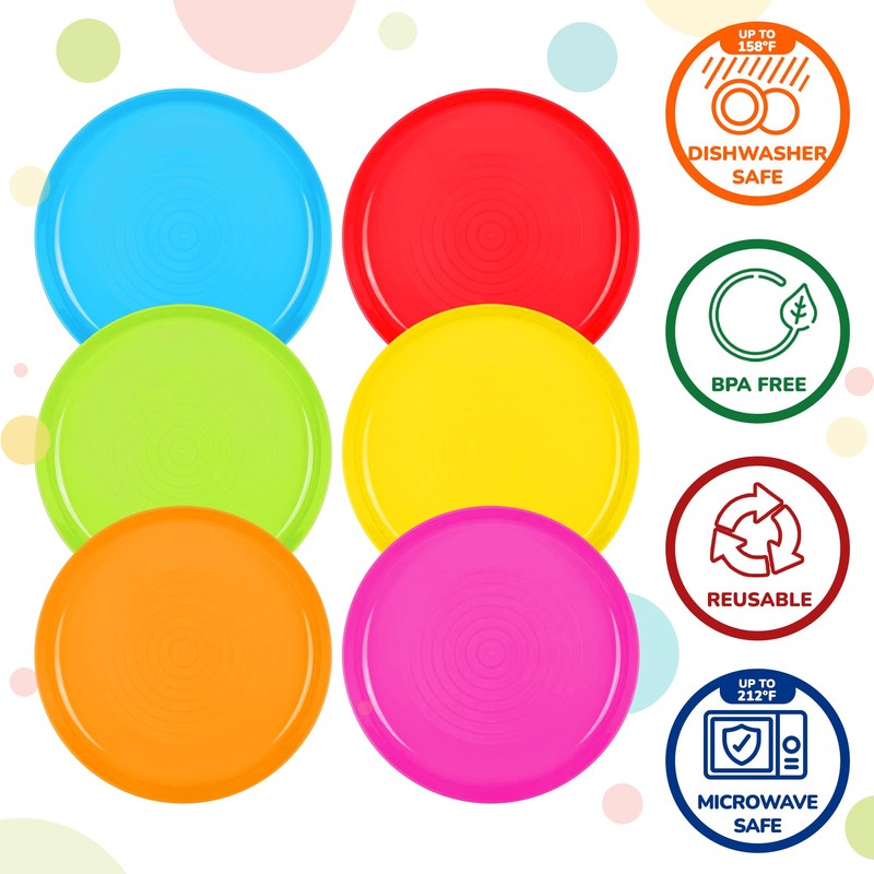 PLASKIDY Kids Plates Set of 12 - Toddler Plastic Dinner