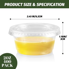Huifany 400 Pack 2 oz Jello Shot Cups with Lids, Disposable Condiment Cups