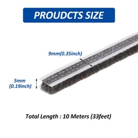 33FT Brush Weather Stripping - Weatherstripping for Sliding Windows/Glass Doors, Neat Pile Self Adhesive Seal Strip Draft Stoppers - 11/32" Wide X 3/16" inch Thick