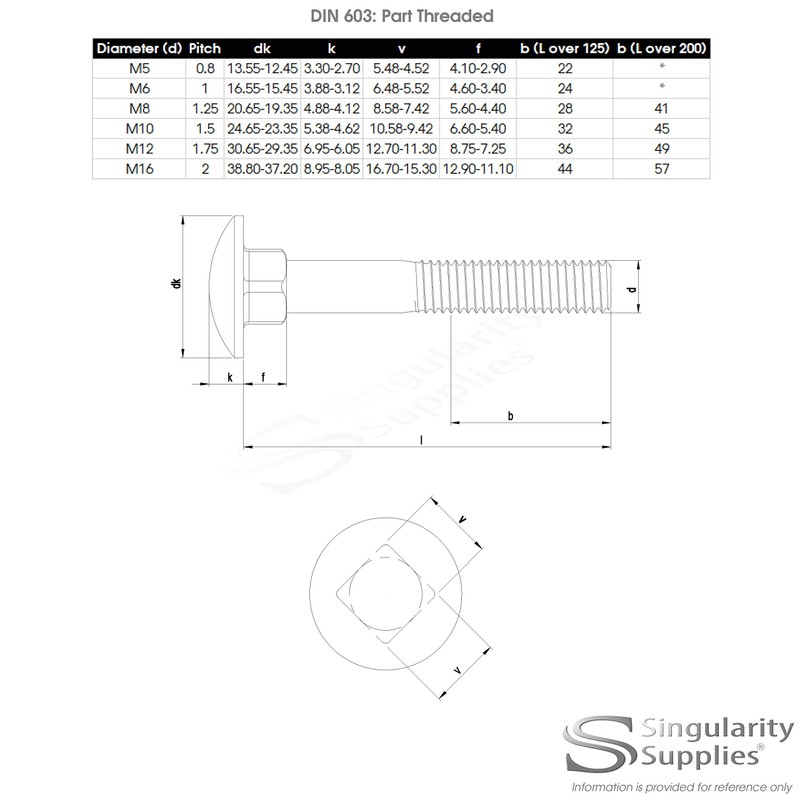 M5 (5mm x 45mm) Cup Square Carriage Bolt (Partially Threaded)