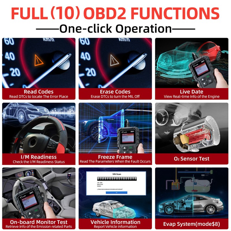 LAUNCH CR3001 OBD2 Scanner Full OBD2 Functions Code Reader Auto