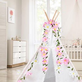 Easy Joy 2Pcs Paper Flower Garland 8.2ft Spring Hanging White Pink Paper Flower Green Leaves Party Banner Crepe Artificial Flower Floral Garland for Spring Birthday Wedding Home Wall Decor